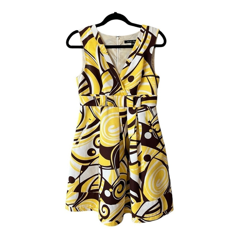 Sandra Angelozzi Geometric Print A-line Sleeveless Silk Blend Midi Dress